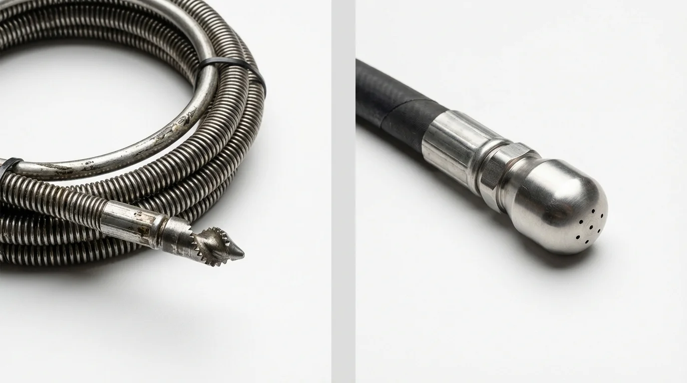 Drain snake cable and hydro jetting nozzle used for drain cleaning in Arapaho, OK