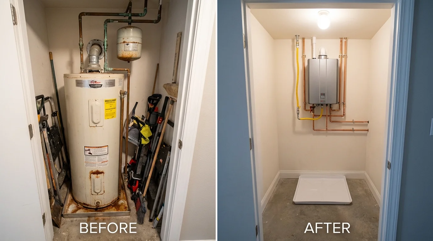 Tank water heater versus wall-mounted tankless unit comparison for Arapaho, OK homeowners