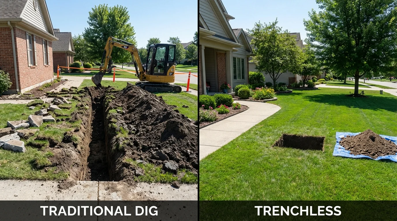 Trenchless sewer repair with minimal yard damage versus traditional excavation in Arapaho, OK
